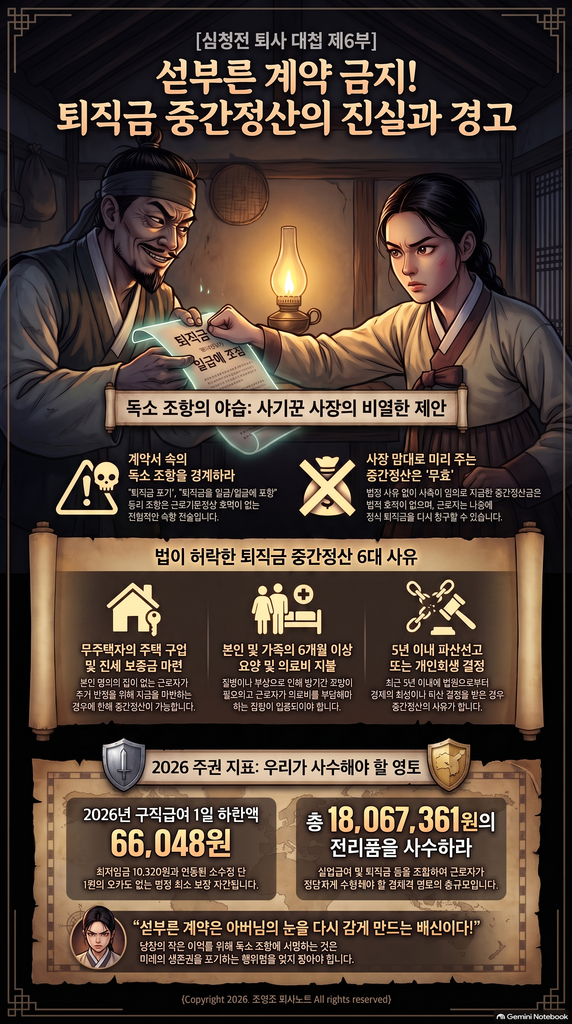 조영조 퇴사노트 심청전 퇴직금 중간정산 독소조항 인포그래픽 저작권 등록 제C-2026-045192호